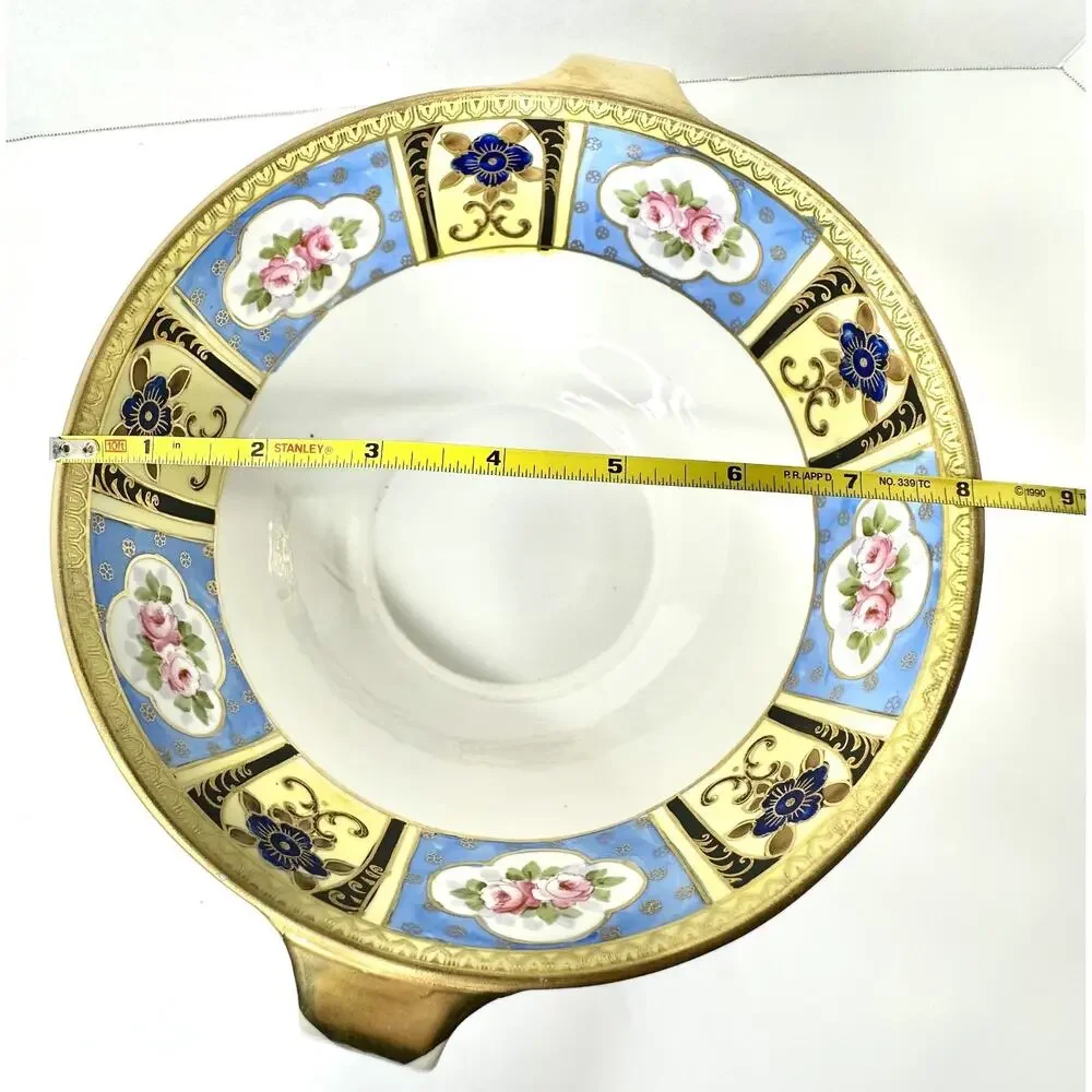 Antique Noritake Double Handled Cream Soup Bowl M Wreath Pink Rose 1921-1930